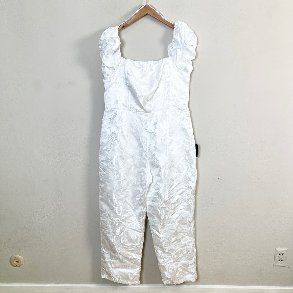 Lulu's White Textured Puff Sleeve Jumpsuit